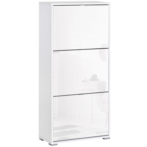 Meuble à Chaussures 3 Portes Abattantes 3 Compartiments Blanc Laqué