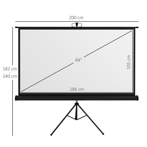 Écran De Projection Avec Support Trépied Réglable En Hauteur 16:9 4k HD 84 Pouces Noir