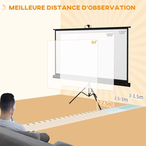 Écran De Projection Avec Support Trépied Réglable En Hauteur 16:9 4k HD 84 Pouces Noir