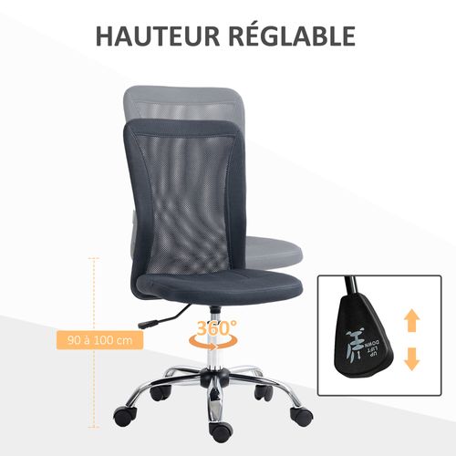 Chaise De Bureau Ergonomique Hauteur Réglable Piètement Chromé Pivotant 360° Revêtement Maille