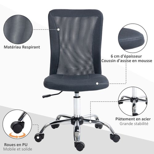 Chaise De Bureau Ergonomique Hauteur Réglable Piètement Chromé Pivotant 360° Revêtement Maille