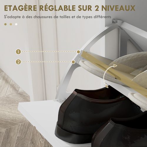 Meuble à Chaussures 4 Abattants Style Art Déco Acier Doré Blanc