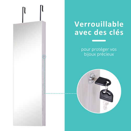 Armoire à Bijoux Miroir à Suspendre 2 En 1 - Éclairage LED Intérieur, Verrouillable - Blanc