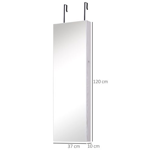 Armoire à Bijoux Miroir à Suspendre 2 En 1 - Éclairage LED Intérieur, Verrouillable - Blanc