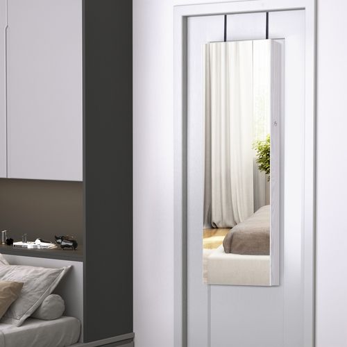 Armoire à Bijoux Miroir à Suspendre 2 En 1 - Éclairage LED Intérieur, Verrouillable - Blanc