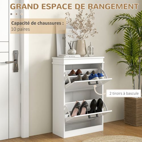 Meuble à Chaussures 2 Portes 2 Étagères Poignées