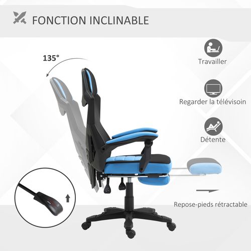 Fauteuil Gaming Inclinable Réglable Avec Repose-pied Tissu Maille