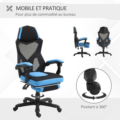 Fauteuil Gaming Inclinable Réglable Avec Repose-pied Tissu Maille