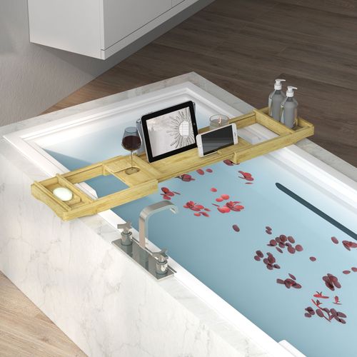 Pont Plateau De Baignoire Extensible 75-109l Cm Bambou Verni