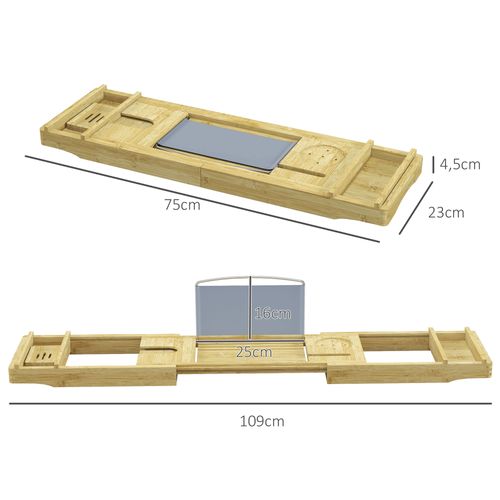 Pont Plateau De Baignoire Extensible 75-109l Cm Bambou Verni