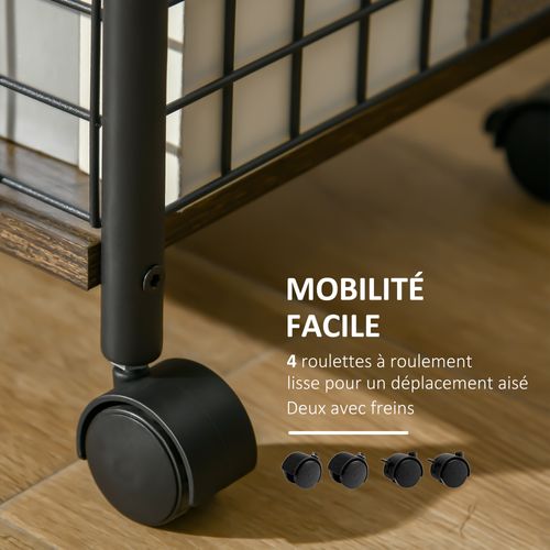 Desserte Cuisine Design Industriel Acier Noir Aspect Bois Vieilli