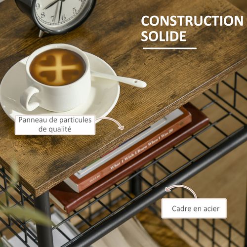 Desserte Cuisine Design Industriel Acier Noir Aspect Bois Vieilli