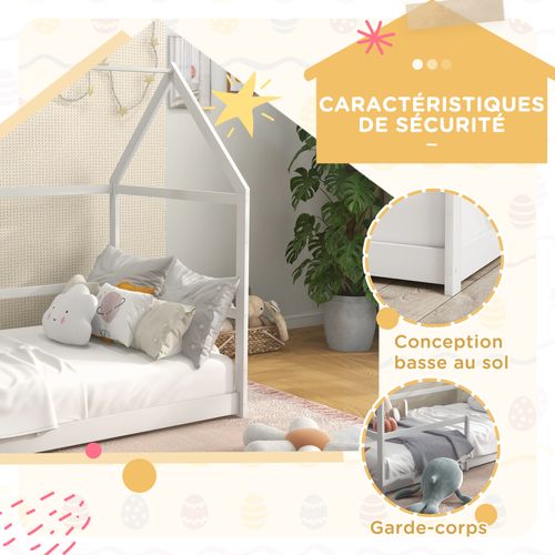 Lit Cabane Enfant 90x190cm - Sommier, Barrière Inclus - Bois