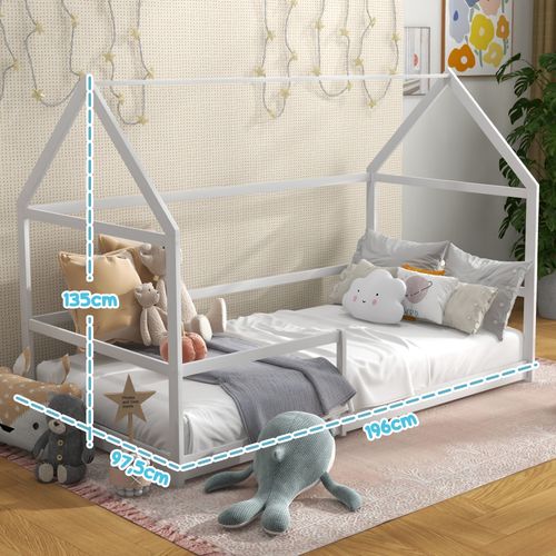 Lit Cabane Enfant 90x190cm - Sommier, Barrière Inclus - Bois