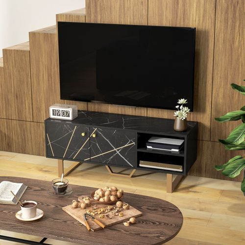 Meuble TV Design Métal Doré Aspect Marbre Noir
