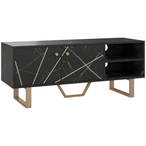 Meuble TV Design Métal Doré Aspect Marbre Noir