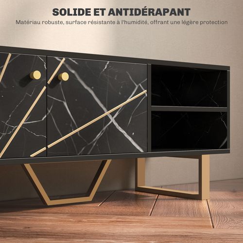 Meuble TV Design Métal Doré Aspect Marbre Noir