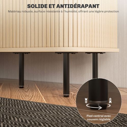 Meuble TV Style Scandinave - 2 Portes, 2 Niches - Acier Noir Aspect Bois Clair