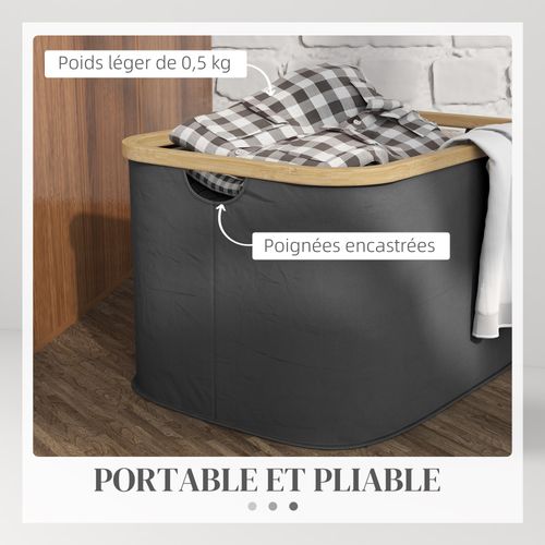 Panier à Linge Pliable 36l Non Tissé Noir Bambou