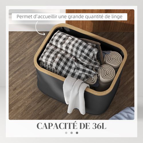 Panier à Linge Pliable 36l Non Tissé Noir Bambou