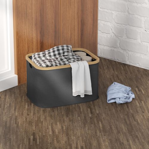 Panier à Linge Pliable 36l Non Tissé Noir Bambou