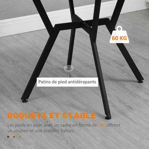 Table Ronde Design Contemporain Ø 90 X 76h Cm Acier Noir Effet Bois Noyer