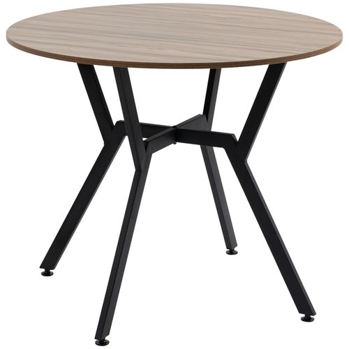 Table Ronde Design Contemporain Ø 90 X 76h Cm Acier Noir Effet Bois Noyer