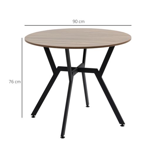 Table Ronde Design Contemporain Ø 90 X 76h Cm Acier Noir Effet Bois Noyer