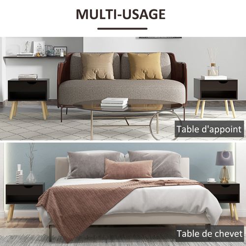 Lot De 2 Tables De Chevet Design Scandinave - Bois - Noir