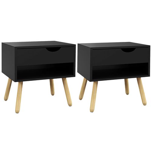 Lot De 2 Tables De Chevet Design Scandinave - Bois - Noir
