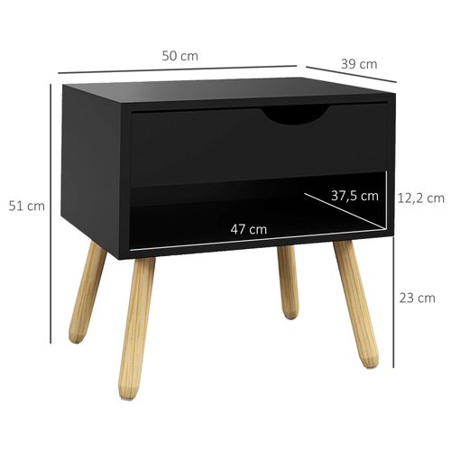 Lot De 2 Tables De Chevet Design Scandinave - Bois - Noir