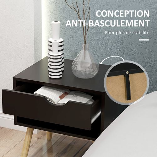 Lot De 2 Tables De Chevet Design Scandinave - Bois - Noir
