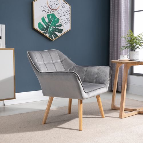 Fauteuil Salon Design Scandinave Enveloppant Bois Velours Effet Capitonné