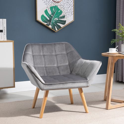 Fauteuil Salon Design Scandinave Enveloppant Bois Velours Effet Capitonné