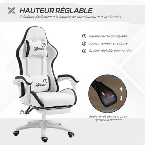 Chaise De Bureau Gaming Inclinable Réglable - Coussins Inclus