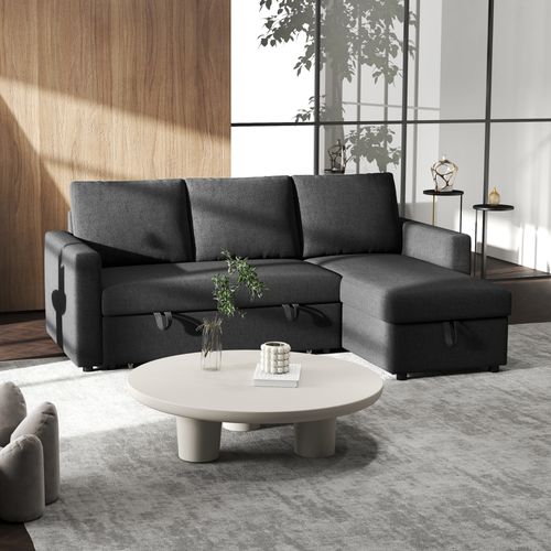 Canapé D'angle 3 Places Convertible Avec Coffre Tissu