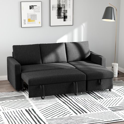 Canapé D'angle 3 Places Convertible Avec Coffre Tissu