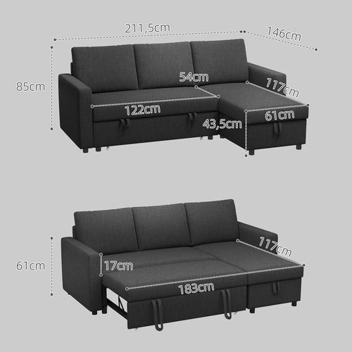 Canapé D'angle 3 Places Convertible Avec Coffre Tissu