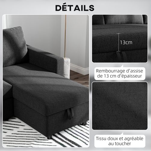 Canapé D'angle 3 Places Convertible Avec Coffre Tissu