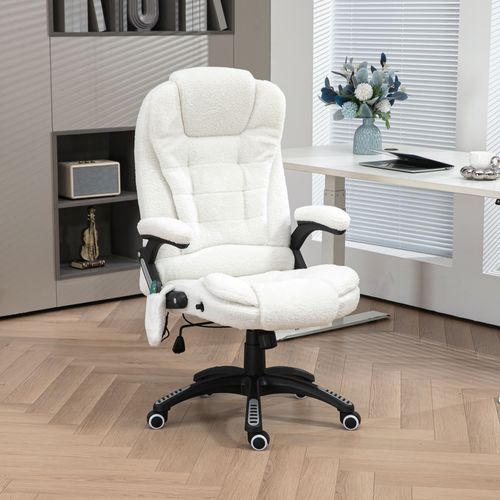Fauteuil De Bureau Direction Massant Chauffant Effet Laine Bouclée Blanc
