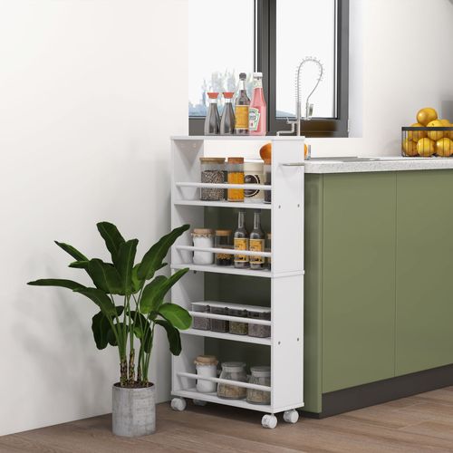 Chariot De Rangement 4 Niveaux Desserte à Roulettes Blanc