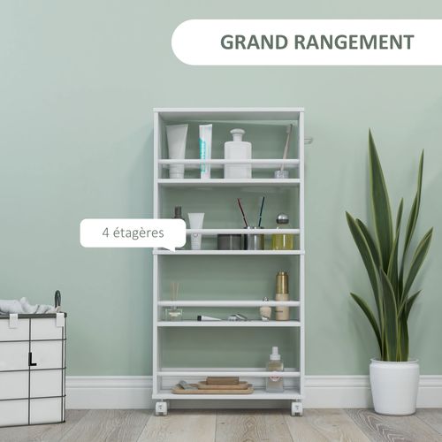 Chariot De Rangement 4 Niveaux Desserte à Roulettes Blanc