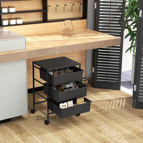 Chariot De Rangement 4 Niveaux - 3 Paniers Et Plateau - Acier Pp