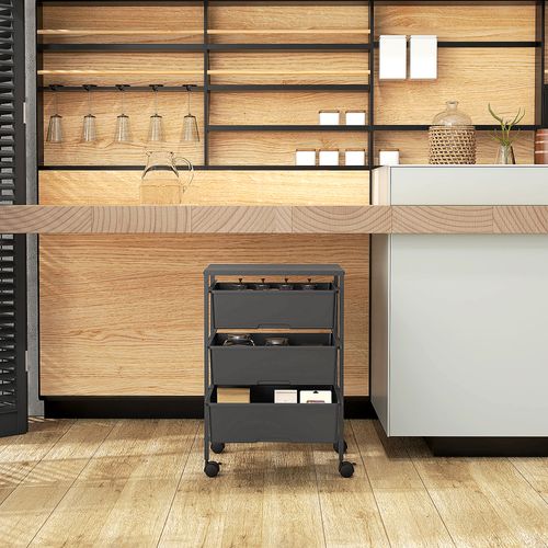 Chariot De Rangement 4 Niveaux - 3 Paniers Et Plateau - Acier Pp