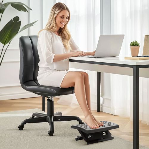 Repose-pieds Ergonomique Sous Bureau En Mousse Mémoire - Double Couche Réglable, Dimensions 42x30x15 Cm - Noir