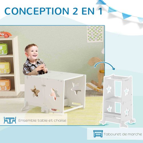 Tour D'apprentissage Enfant Table Ensemble Table Et Chaise 2 En 1 Bois Blanc