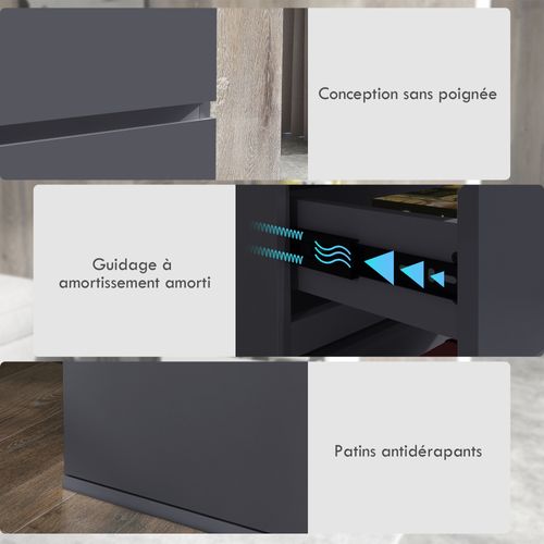 Commode 5 Tiroirs Style Contemporain Laqué Gris