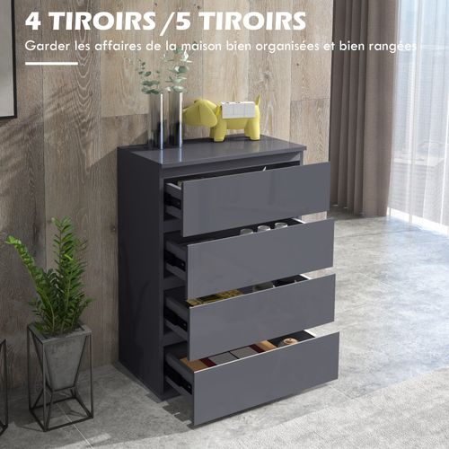 Commode 5 Tiroirs Style Contemporain Laqué Gris