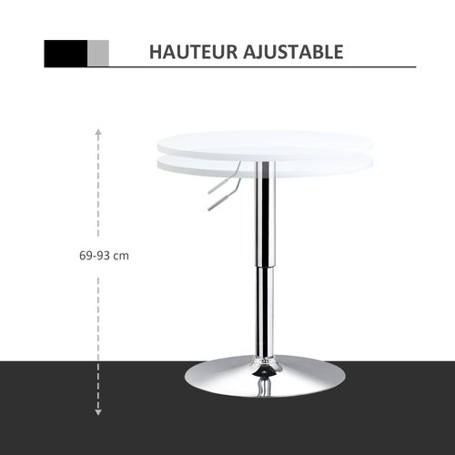 Table De Bar Ronde Mange-debout Hauteur Réglable Métal Chromé Mdf Blanc