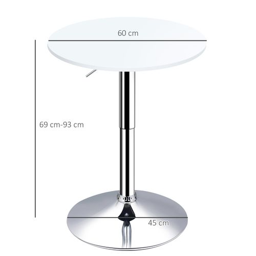 Table De Bar Ronde Mange-debout Hauteur Réglable Métal Chromé Mdf Blanc